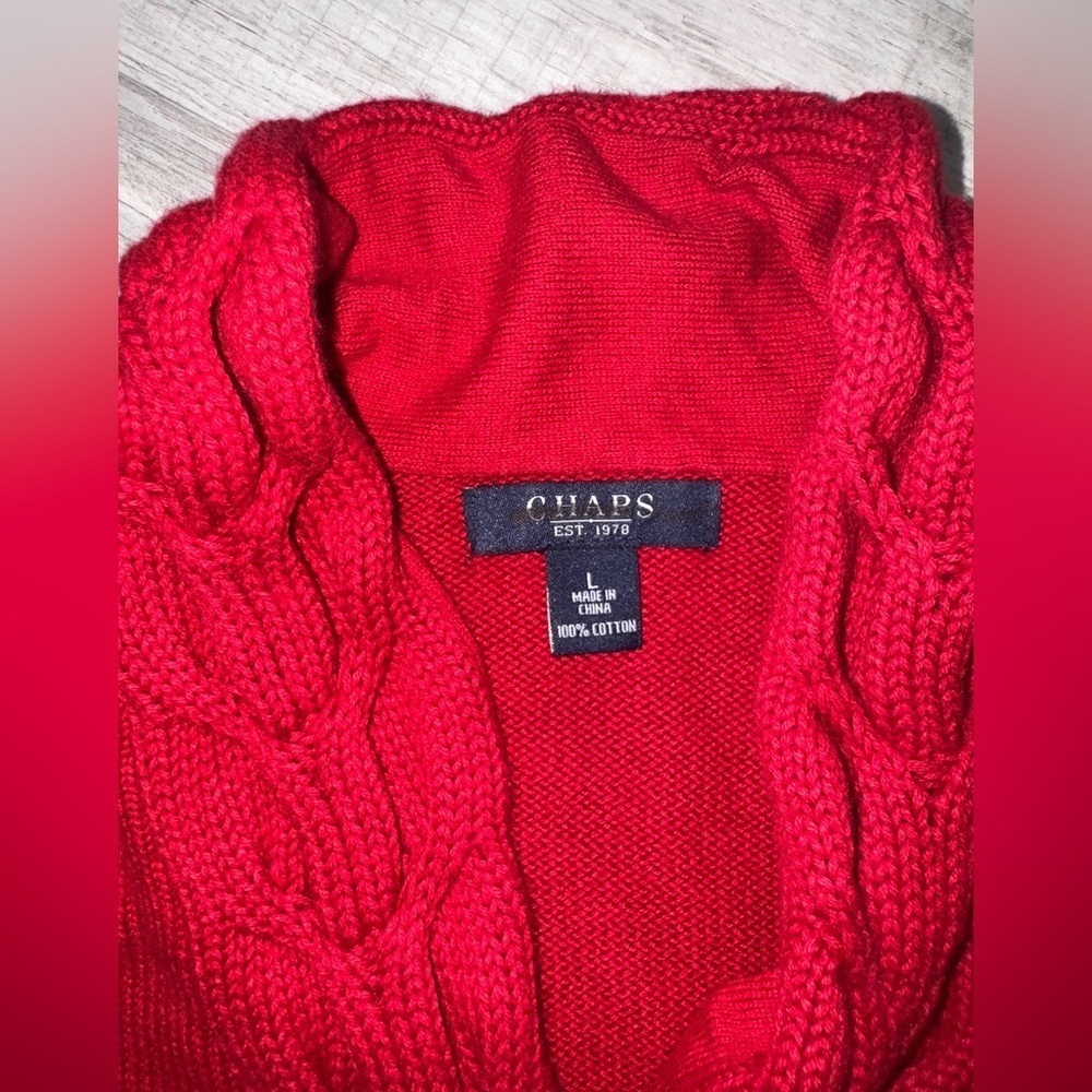 Chaps women’s Vibrant Red Cowl Neck Sweater size L 100%cotton - Picture 4 of 11